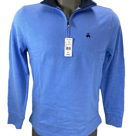 NEW BROKKS BROTHERSSueded Jersey Half-Zip Pullover – Size S – Blue – Cotton